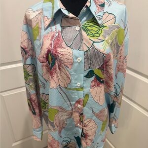 SHEIN Floral Print Blouse - Blue and Pink